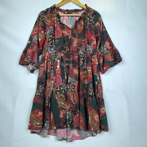 M Made in Italy women's ¾ sleeve button front mini dress Sz S Boho gypsy Cowgirl